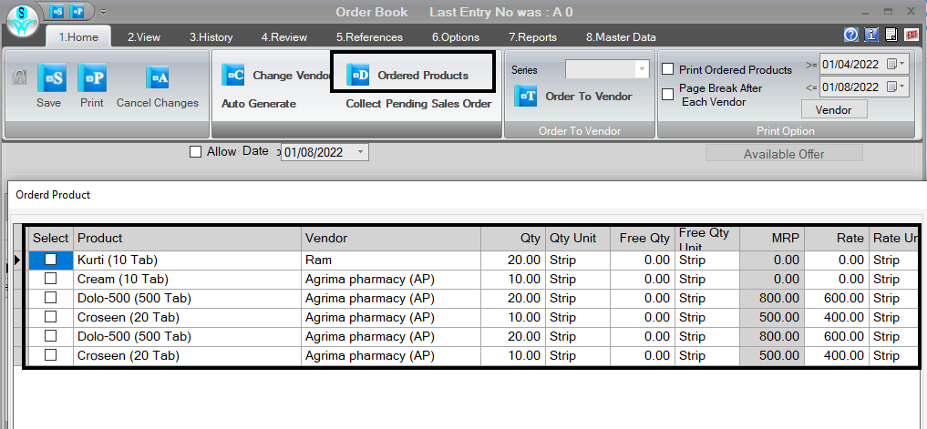 View ordered products in Retailgraph.