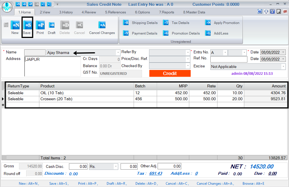 Process to Create Sales Credit Note