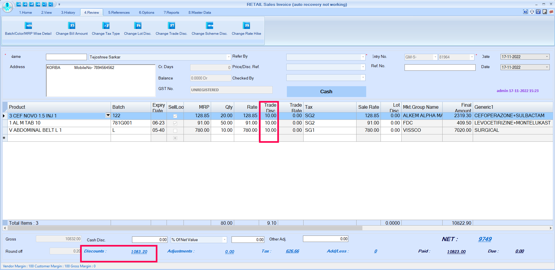 trade discount automatically changed