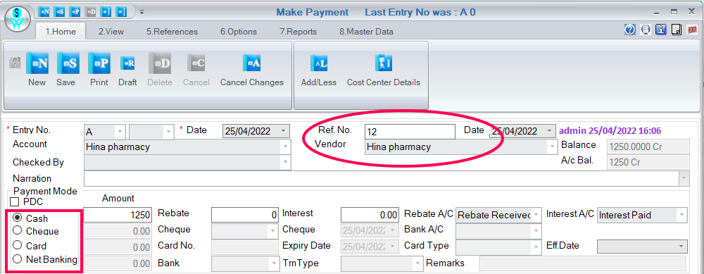  payment entry Invoice 