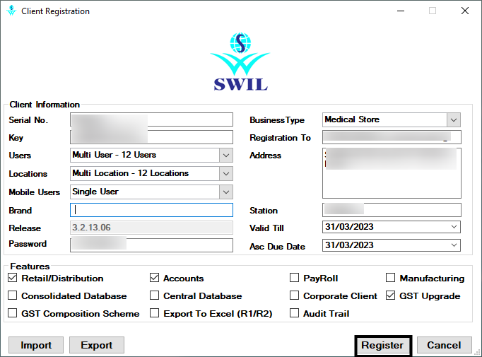 Client registration in retailgraph.