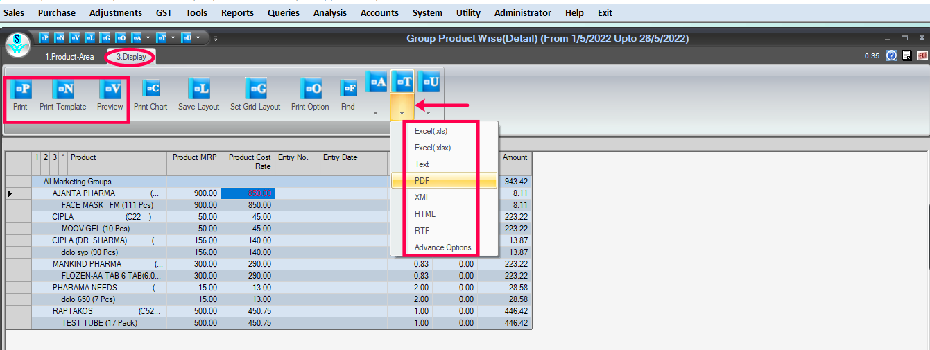 Print, Preview and Export Report