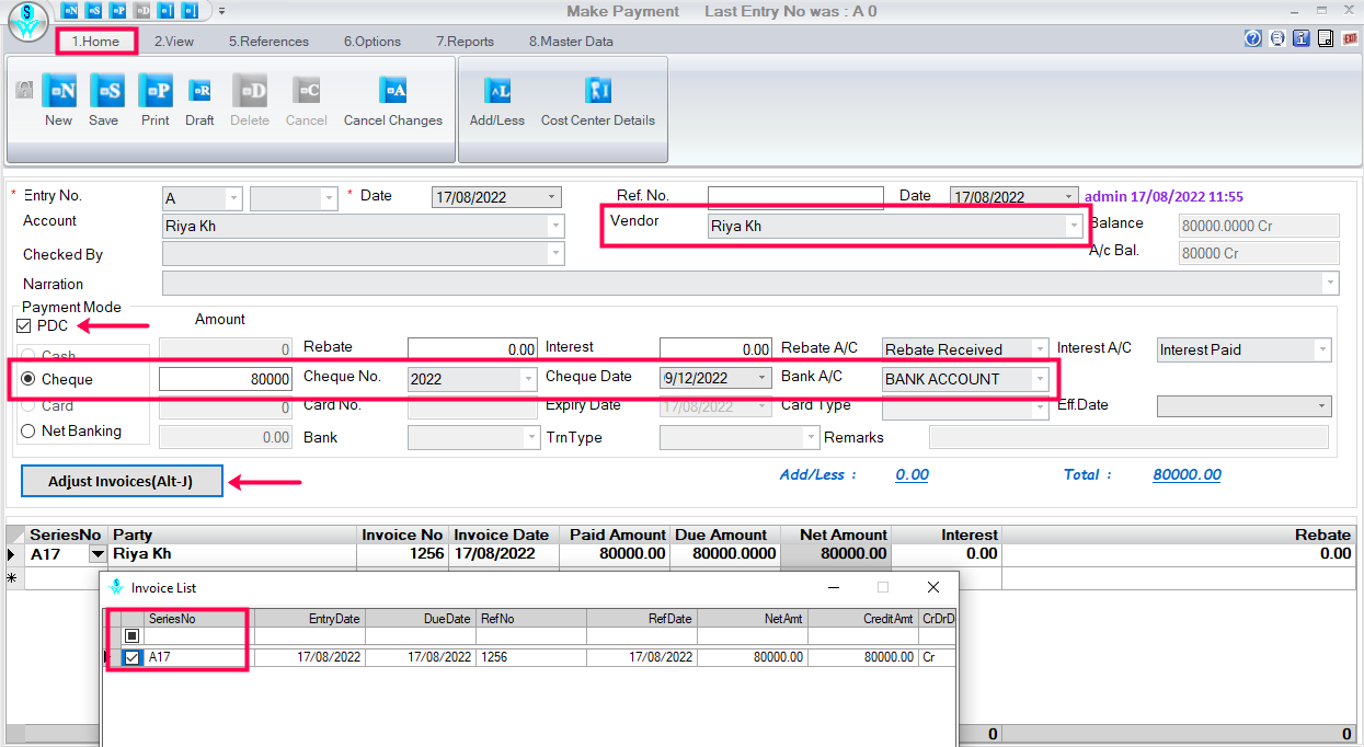 Payment window in Retailgraph.