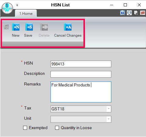 Create new HSN Code 