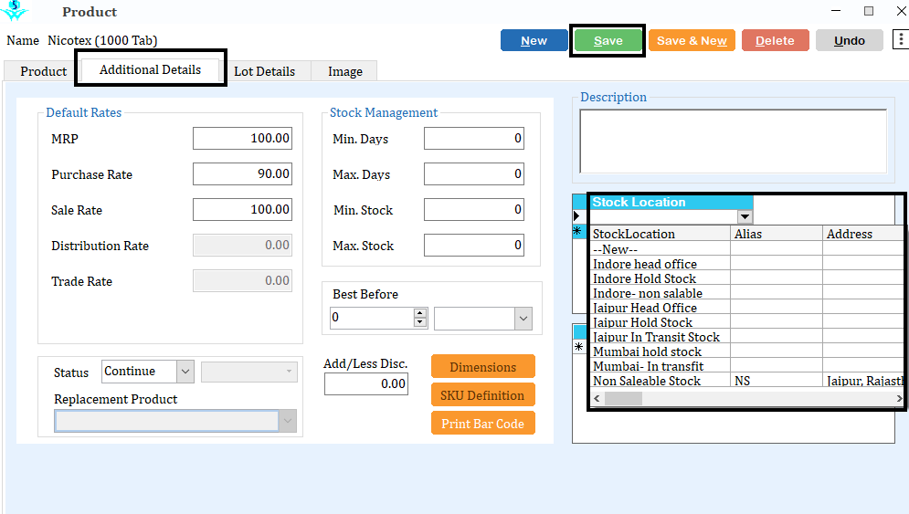 Select Stock Location 