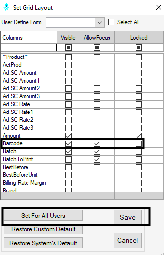 Select values in Grid Layout.