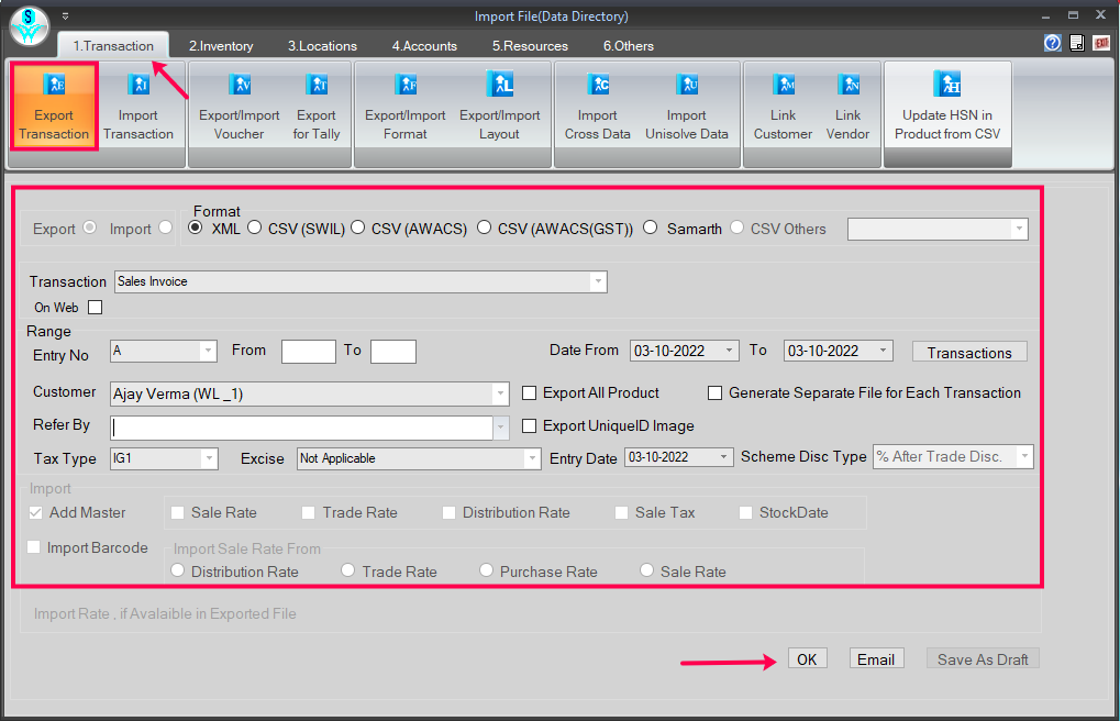 Export Transaction