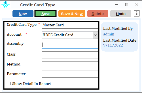 Create card type in retailgraph.
